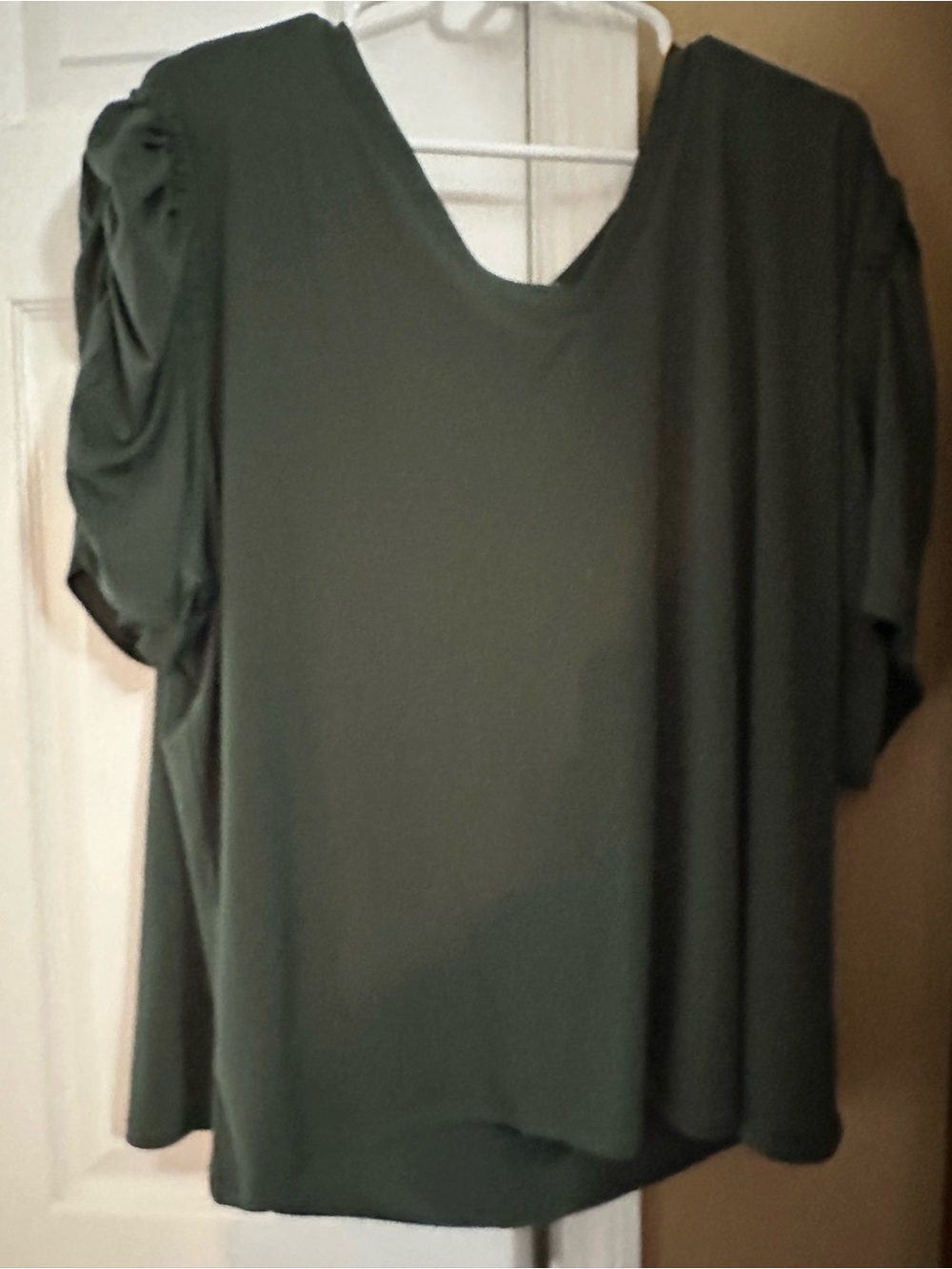 T Tahari Olive Green V-Neck Short Sleeve Blouse